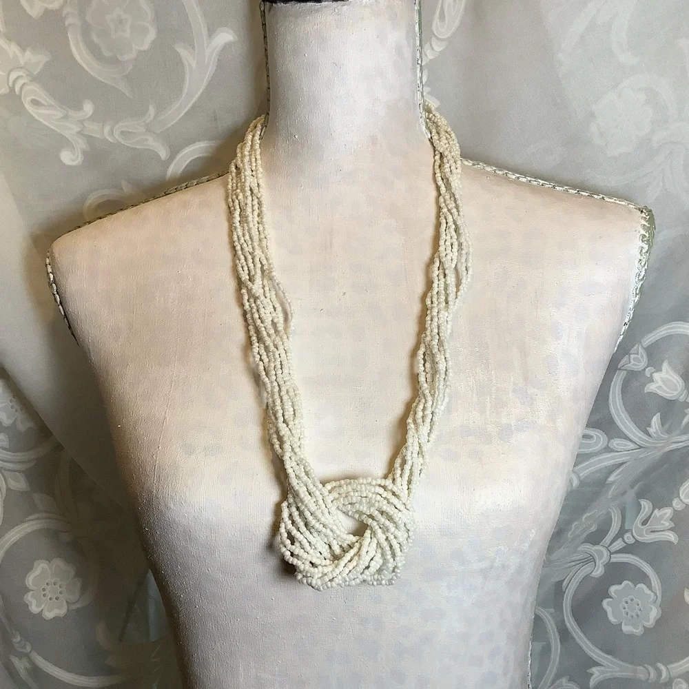 Multi-strand White Seed Bead Necklace Erica Lyons 37” - 41” Adjustable Versatile